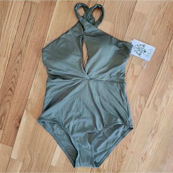 BECCA BY REBECCA VIRTUE Olive Green Women's High Neck One Piece Swimsuit… - Picture 1 of 12